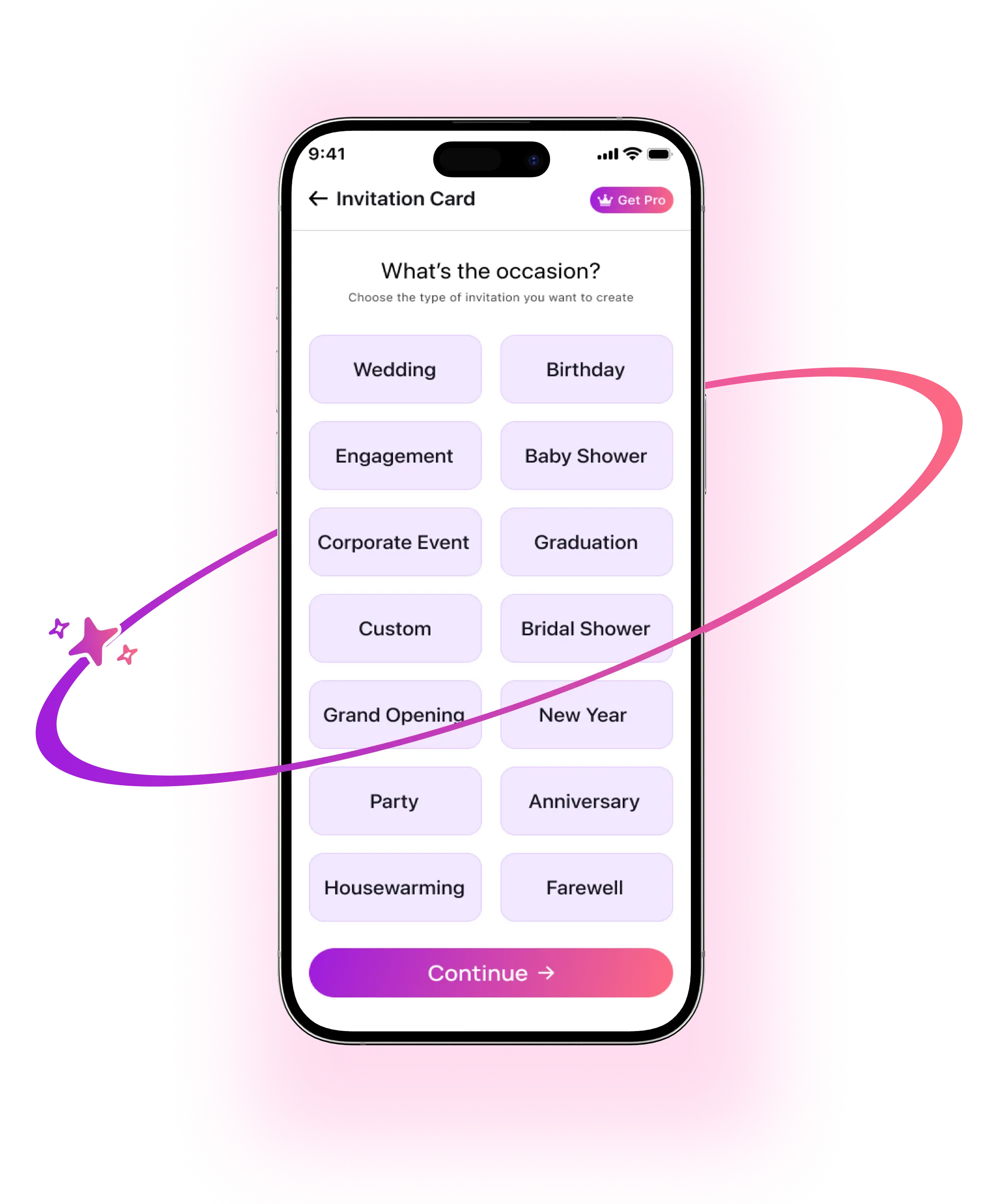 Step : Choose Occasion Type AI Invitation Maker